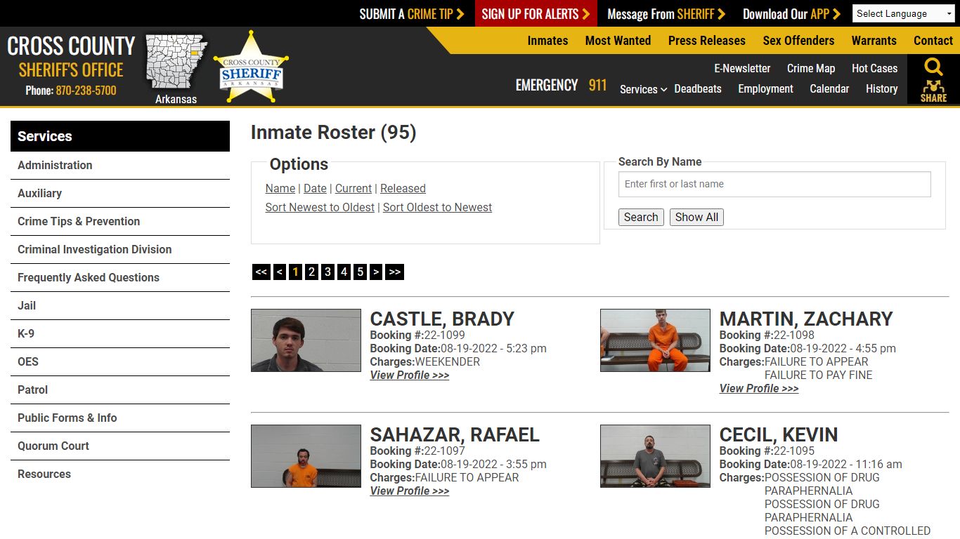 Inmate Roster (104) - Cross County Sheriff