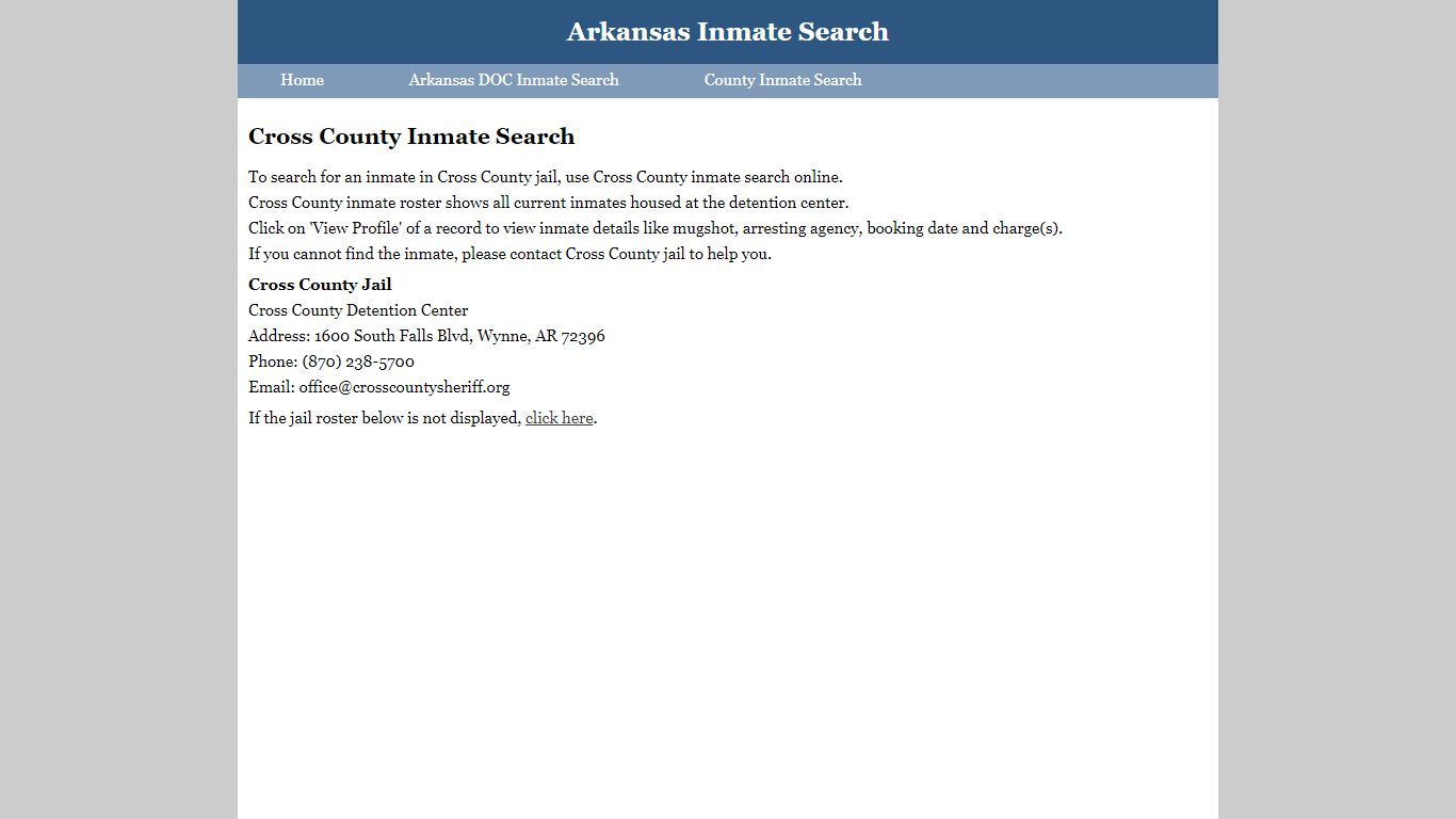 Cross County Inmate Search